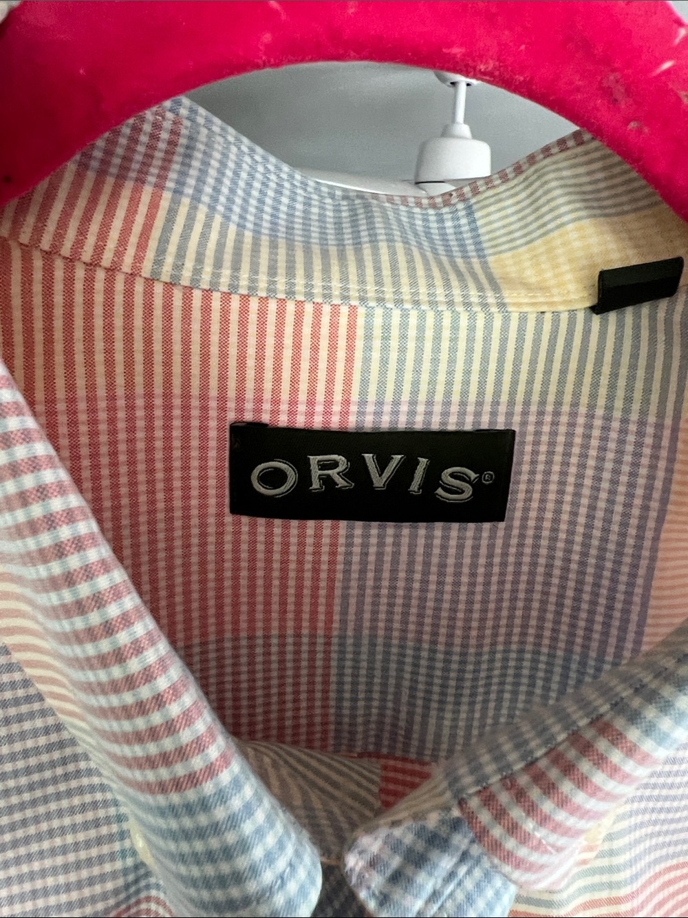 Orvis Pastel Checkered Button-Up Shirt in Yellow, Blue, Pink - Picture 2 of 10